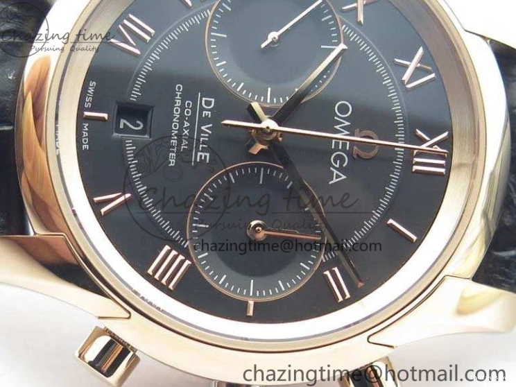 0120 De Ville Chronograph RG OMF 1:1 Best Edition Black Dial On Black Leather Strap A Sophisticated 8106